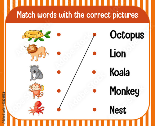 Word to picture matching worksheet for children