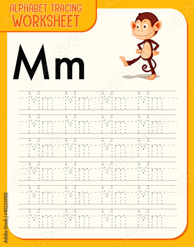 Alphabet tracing worksheet with letter M and m