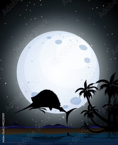 Marlin fish in nature scene silhouette