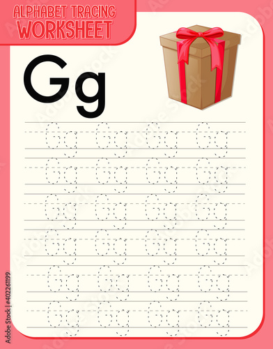 Alphabet tracing worksheet with letter G and g