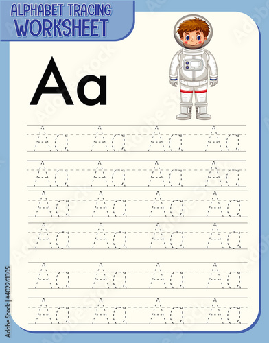 Alphabet tracing worksheet with letter A and a