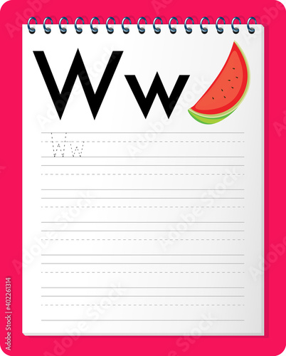 Alphabet tracing worksheet with letter W and w