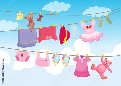 Clothes hanging with sky background