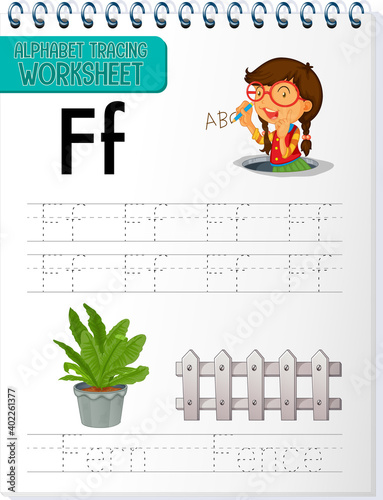 Alphabet tracing worksheet with letter and vocabulary