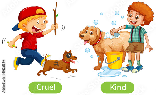 Opposite words with cruel and kind