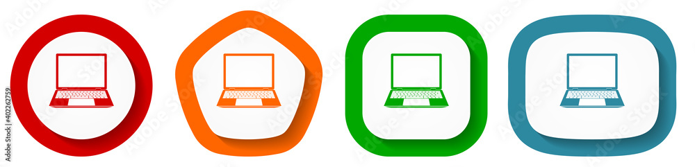 Open notebook, laptop, mobile computer vector icon set, flat design buttons on white background Open notebook, laptop, mobile computer vector icon set, flat design buttons on white background