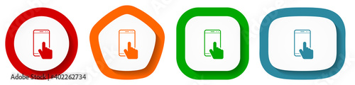 Smartphone, mobile phone vector icon set, flat design buttons on white background