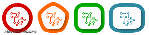Circuit, technology, chip, processor vector icon set, flat design buttons on white background