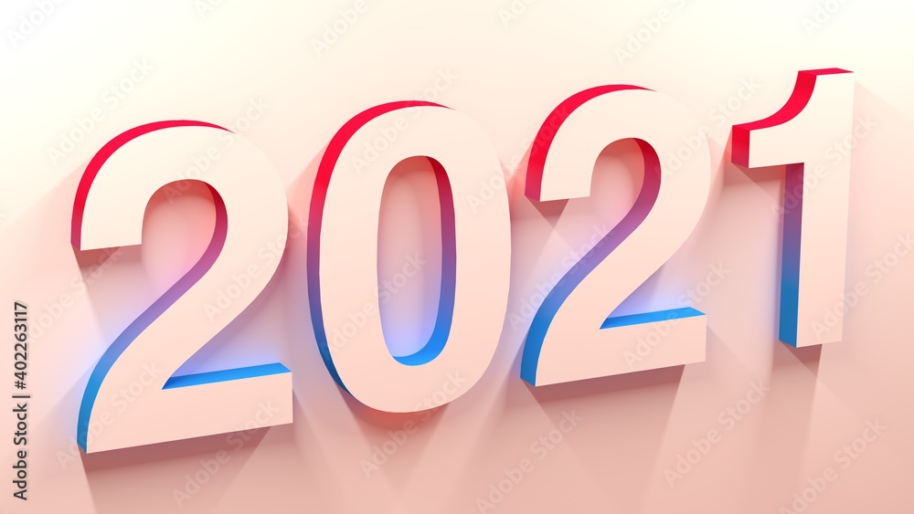 Sexy Light Corporate Number 2021 3D Rendering With Blue And Red Gradient On The Side Clinging To The Wheat Wall Sexy Light Corporate Number 2021 3D Rendering With Blue And Red Gradient On The Side Clinging To The Wheat Wall