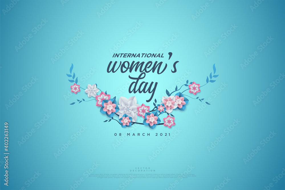 women's day background with soft blue flowers.