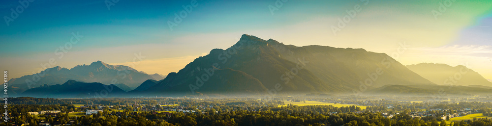 mountain view from Salzburg in Austria - obrazy, fototapety, plakaty 