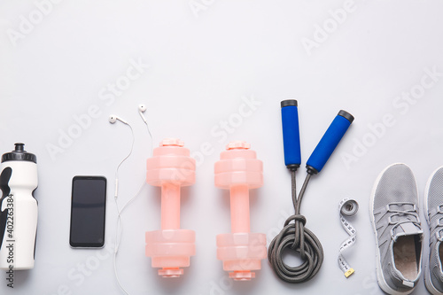 Sports equipment on light background