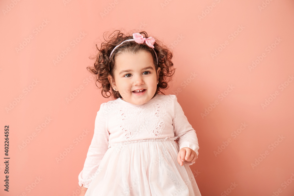Cute baby girl on color background Cute baby girl on color background