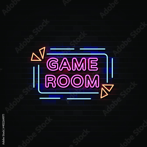 Game room neon signs vector. Design template neon style