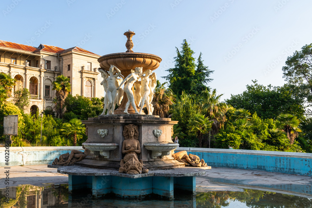 Fototapeta premium Old abandoned sanatorium and hospital. Soviet architecture