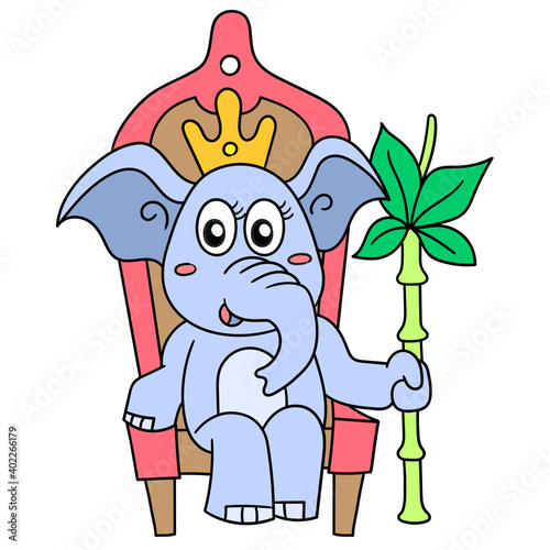 the queen female elephant sits on a throne chair, doodle icon image