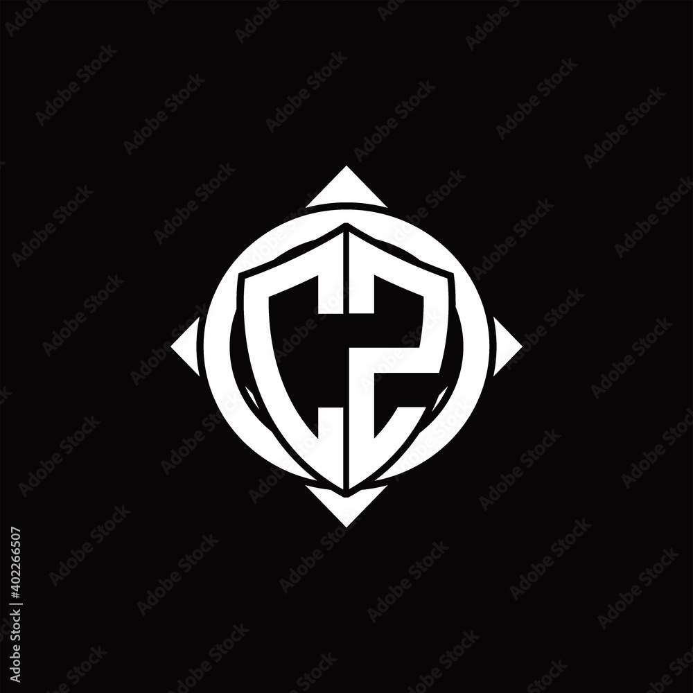 CZ Logo monogram isolated circle rounded with compass shape - obrazy, fototapety, plakaty 