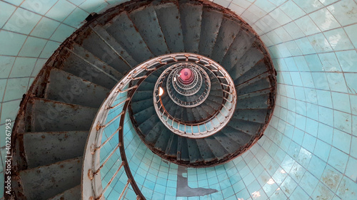 lighthouse round blue staircase of La Coubre in La Tremblade Charente Maritime in west coast france
