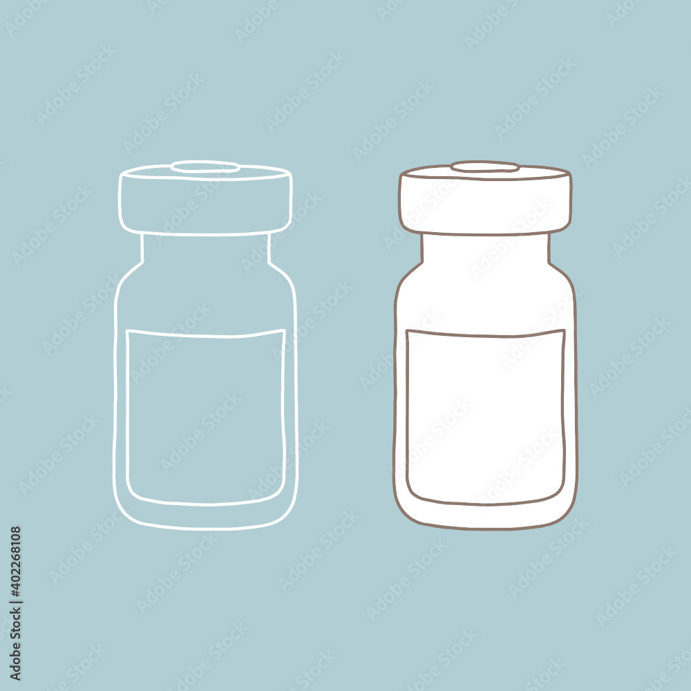 Outline vaccine vials. Medical, realistic, vector illustration.