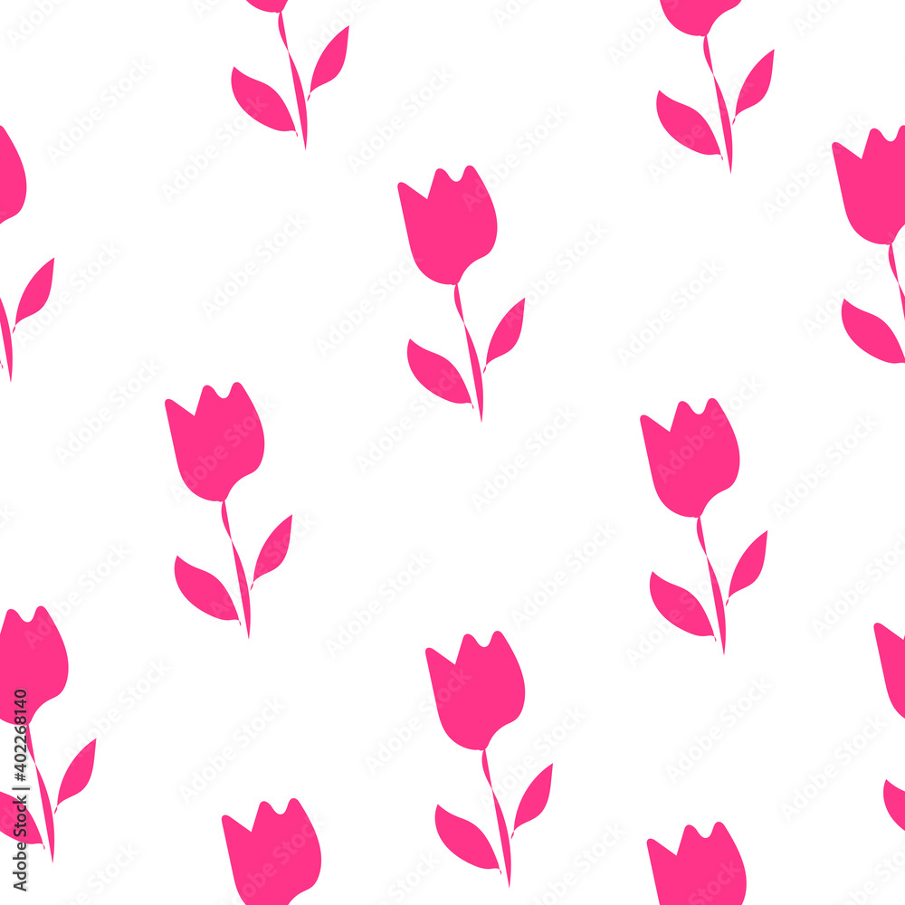 Seamless pattern pink tulips flowers on white background, vector eps 10