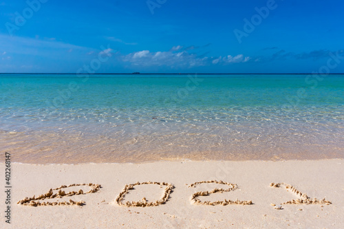 Beautiful beach on a sunny day in Boracay Island in the Philippines.  Travel and holiday.