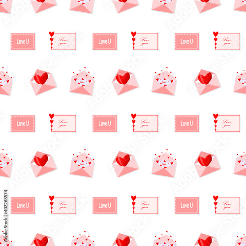 Seamless Valentine's Day pattern with pink envelopes and hearts