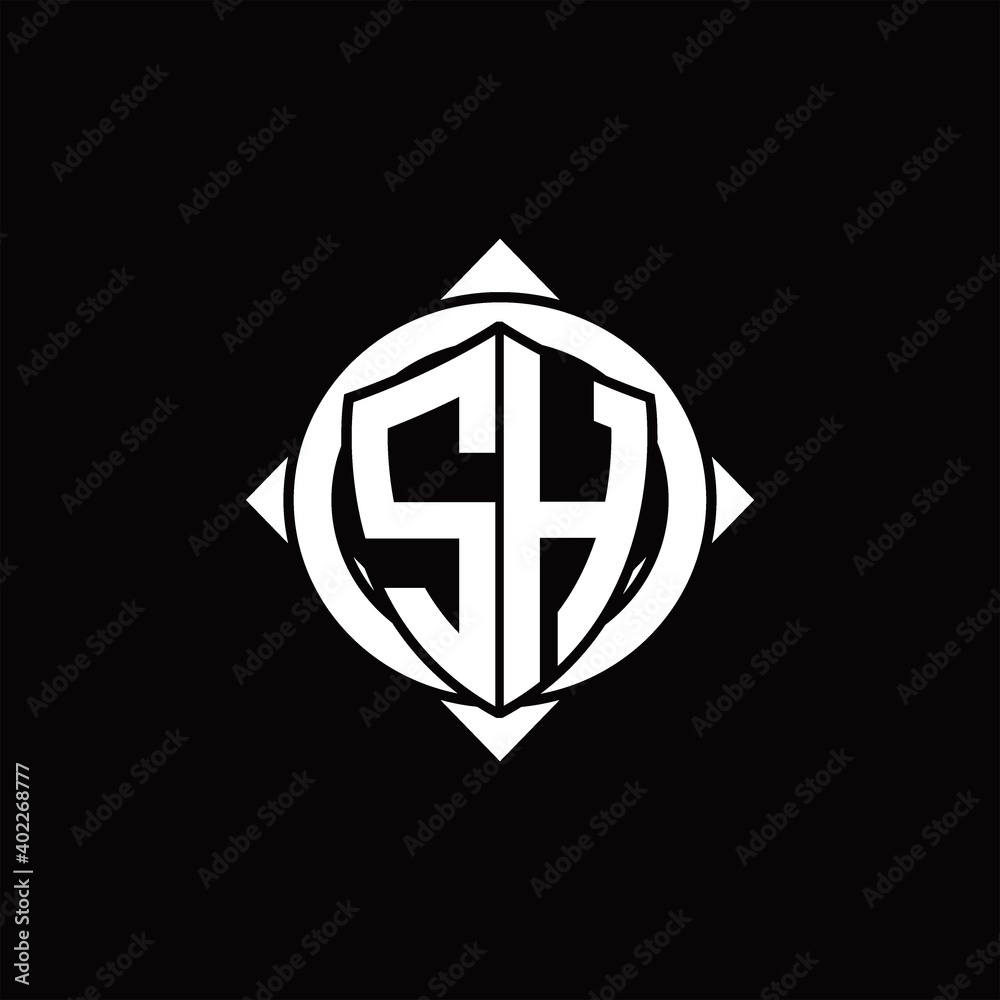 SH Logo monogram isolated circle rounded with compass shape