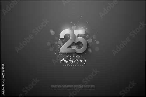 25th anniversary background with silver number illustration.