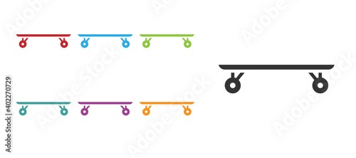 Black Longboard or skateboard cruiser icon isolated on white background. Extreme sport. Sport equipment. Set icons colorful. Vector Illustration.