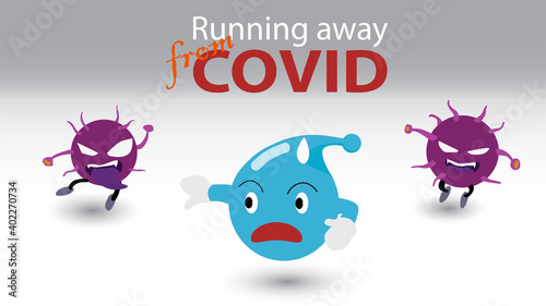 The sign of germicidal alcohol ran away from the COVID-19 virus from spreading problems. with text on top.