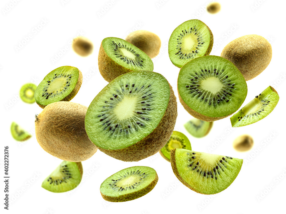Fototapeta premium Kiwi fruit levitating on a white background