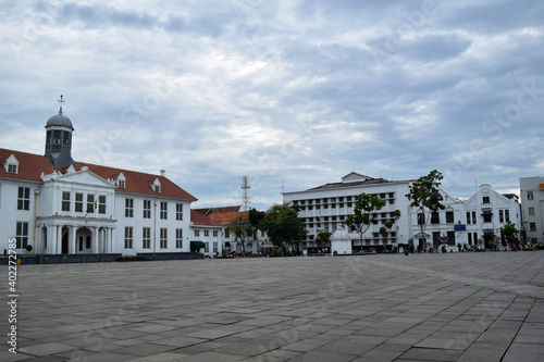 Fatahilah museum at Old City at Jakarta, Indonesia. With noise cloud when sunset. 