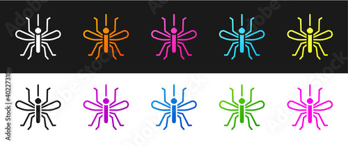 Set Mosquito icon isolated on black and white background. Vector.