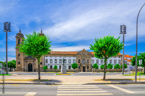 Igreja do Populo catholic church neoclassical building and Convento do Populo monastery in Braga city historical centre, blue sky white clouds background, Norte or Northern Portugal photo