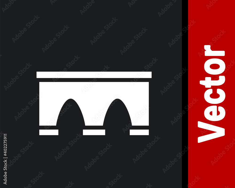 White Bridge for train icon isolated on black background. Vector. White Bridge for train icon isolated on black background. Vector.