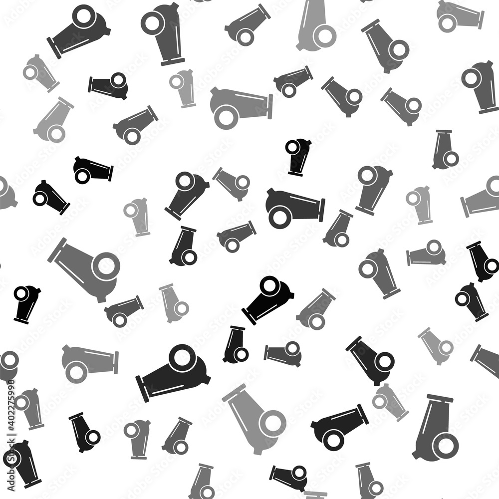 Black Cannon icon isolated seamless pattern on white background. Medieval weapons. Vector. Black Cannon icon isolated seamless pattern on white background. Medieval weapons. Vector.
