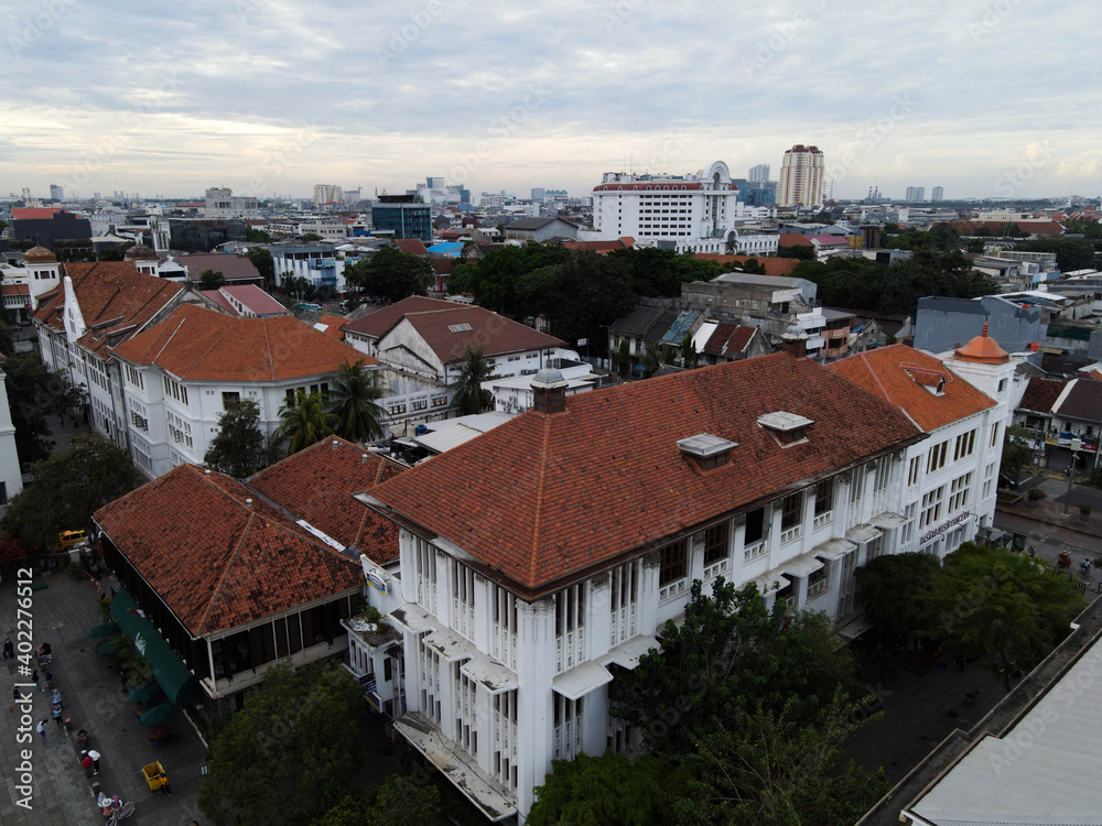 Aerial view of Jakarta cityscape background at Kota Tua, Batavia old city