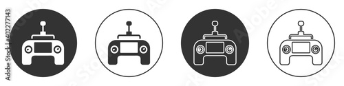 Black Drone radio remote control transmitter icon isolated on white background. Circle button. Vector.