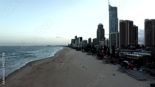 Surfers paradise beach fly over at evening
