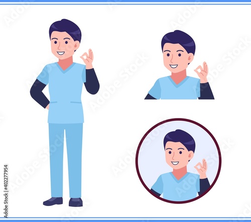 Male medical staff dressed in blue