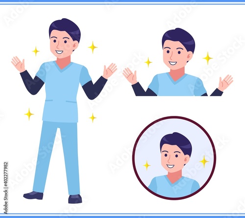 Male medical staff dressed in blue