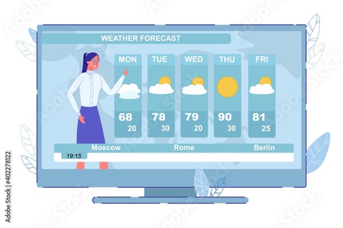 Weather Forecast Television News on TV-Set Screen