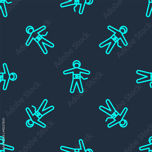 Green line Bungee jumping icon isolated seamless pattern on blue background. Vector Illustration.
