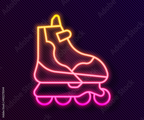 Glowing neon line Roller skate icon isolated on black background. Vector Illustration.