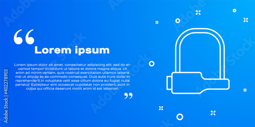 White line Bicycle lock U shaped industrial icon isolated on blue background. Vector Illustration.