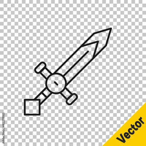 Black line Medieval sword icon isolated on transparent background. Medieval weapon. Vector.