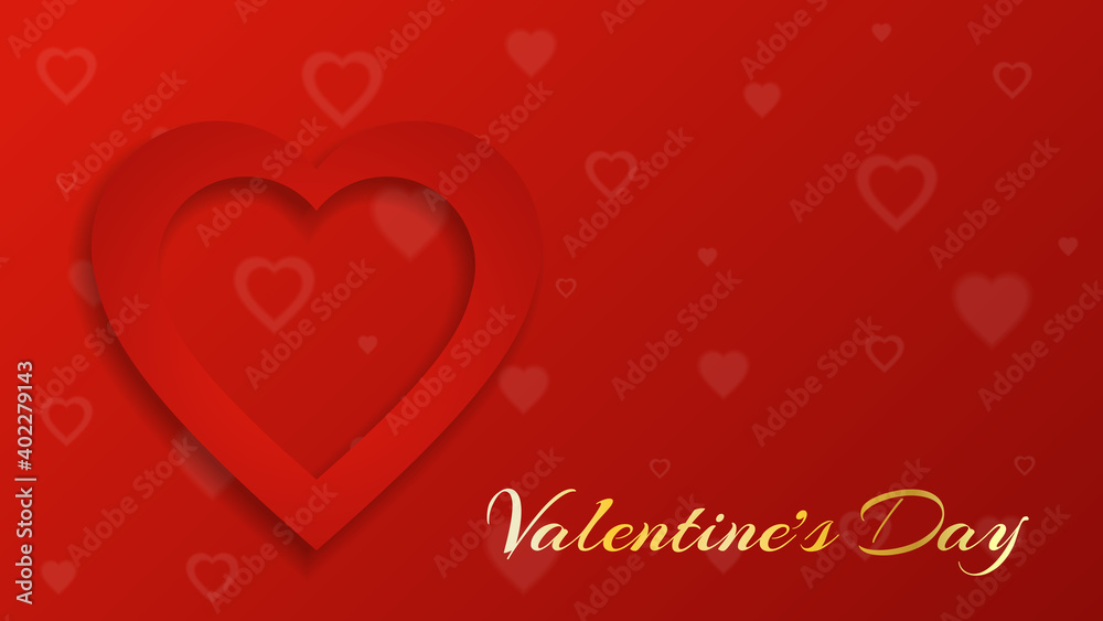 Red background for Valentine's Day. White and red hearts in a neomorphic style. Abstract. Minimalist. Vector