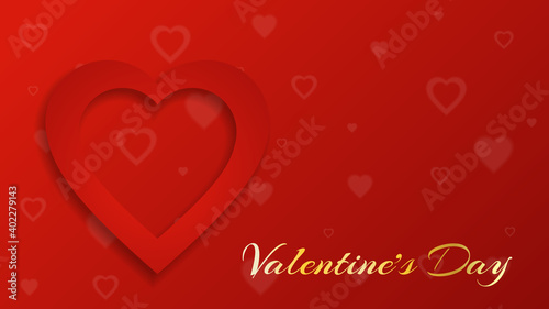 Red background for Valentine s Day. White and red hearts in a neomorphic style. Abstract. Minimalist. Vector