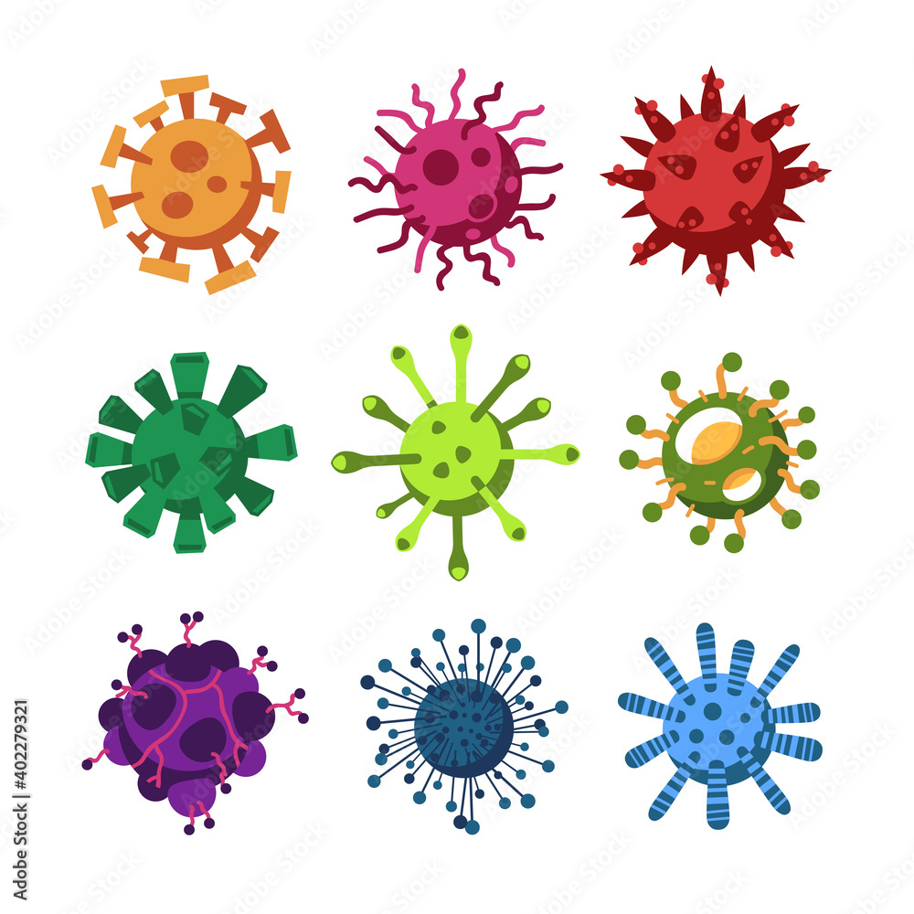 Flat Colorful Virus and Bacterial Set Collection Flat Colorful Virus and Bacterial Set Collection