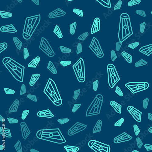 Green line Musical instrument kankles icon isolated seamless pattern on blue background. Vector.